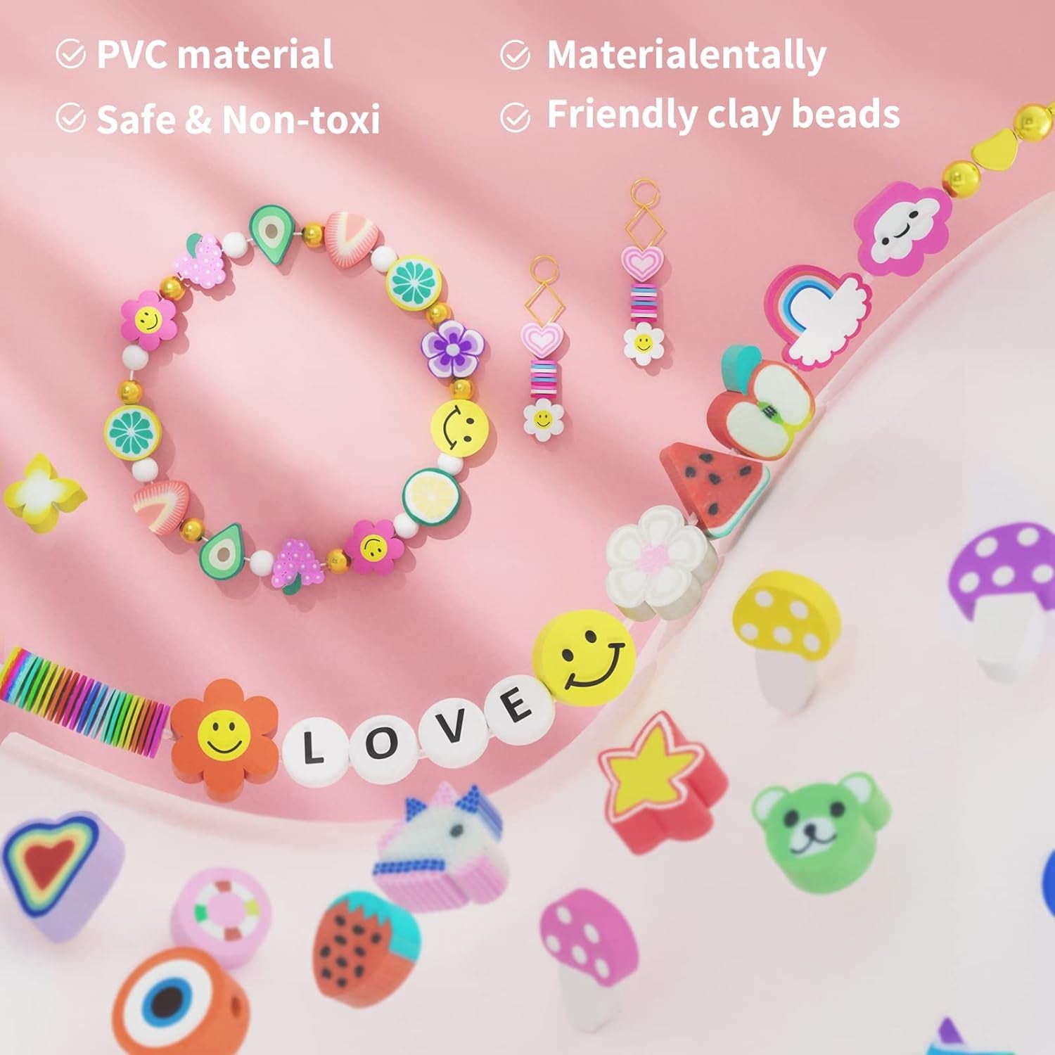 1642 Pieces Clay Beads for Friendship Bracelets Making Kit, 24 Styles Jewelry Making Supplies Cute Beads Charms with Elastic String and Organizer Gifts for Teens Girls Ages 6 7 8 9 10 11 12