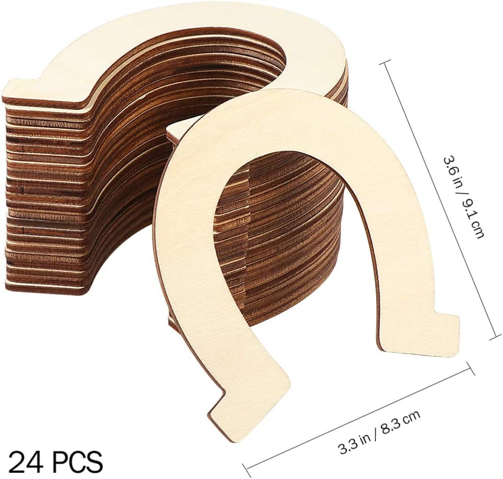 Horseshoe Wood Cutout 24Pcs Horseshoe Shape Wood Slices Unfinished Wood Chips Handicrafts Home Decorative Wooden Cutouts DIY Crafts Home Decoration Craft Projects