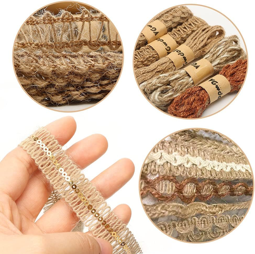 9 Rolls Jute Ribbons Lace Craft Ribbon 18 Meters for Crafts Wraping Gifts Party Holiday and Rustic Wedding Decorations