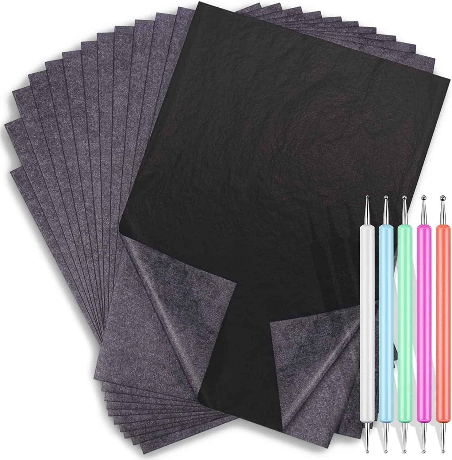 Carbon Transfer Copy Paper with Embossing Stylus Tool for Tracing,  30 Sheets Graphite Transfer Tracing Paper with 5 Pcs Embossing Dot Tools for Tracing on Wood, Paper, Canvas (8.5 by 11 Inch)