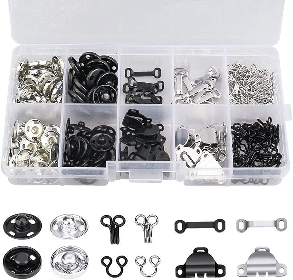 FASHIONTOAD 50 Pairs 3 Styles Skirt Hooks and Eyes Sewing Hook, Sewing Snaps Clothing Fixing Tools with Metal Snaps Buttons Fasteners Press Studs for Trousers Skirt Dress Sewing and Crafting