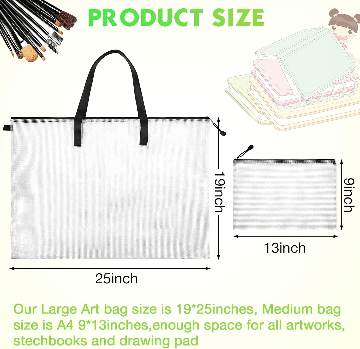 5 Pcs Art Portfolio Bag 19 X 25 Inches Posters Organizer with Zipper and Handle Art Supply Bag and 5 Pcs A4 Pencil Bags 9 X 13 Inches Art Supplies Storage Bag for Large Posters Artwork Bulletin Board