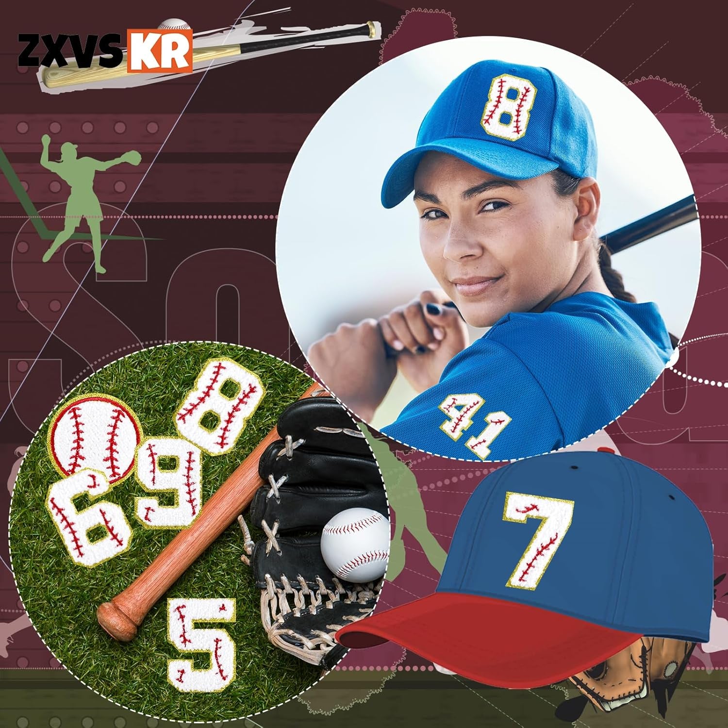 33Pcs Baseball Themed Chenille Number Patch, 2.95 Inch Gold Edges Iron on Baseball Patches for Bags Hat DIY Clothing Repair (Baseball)