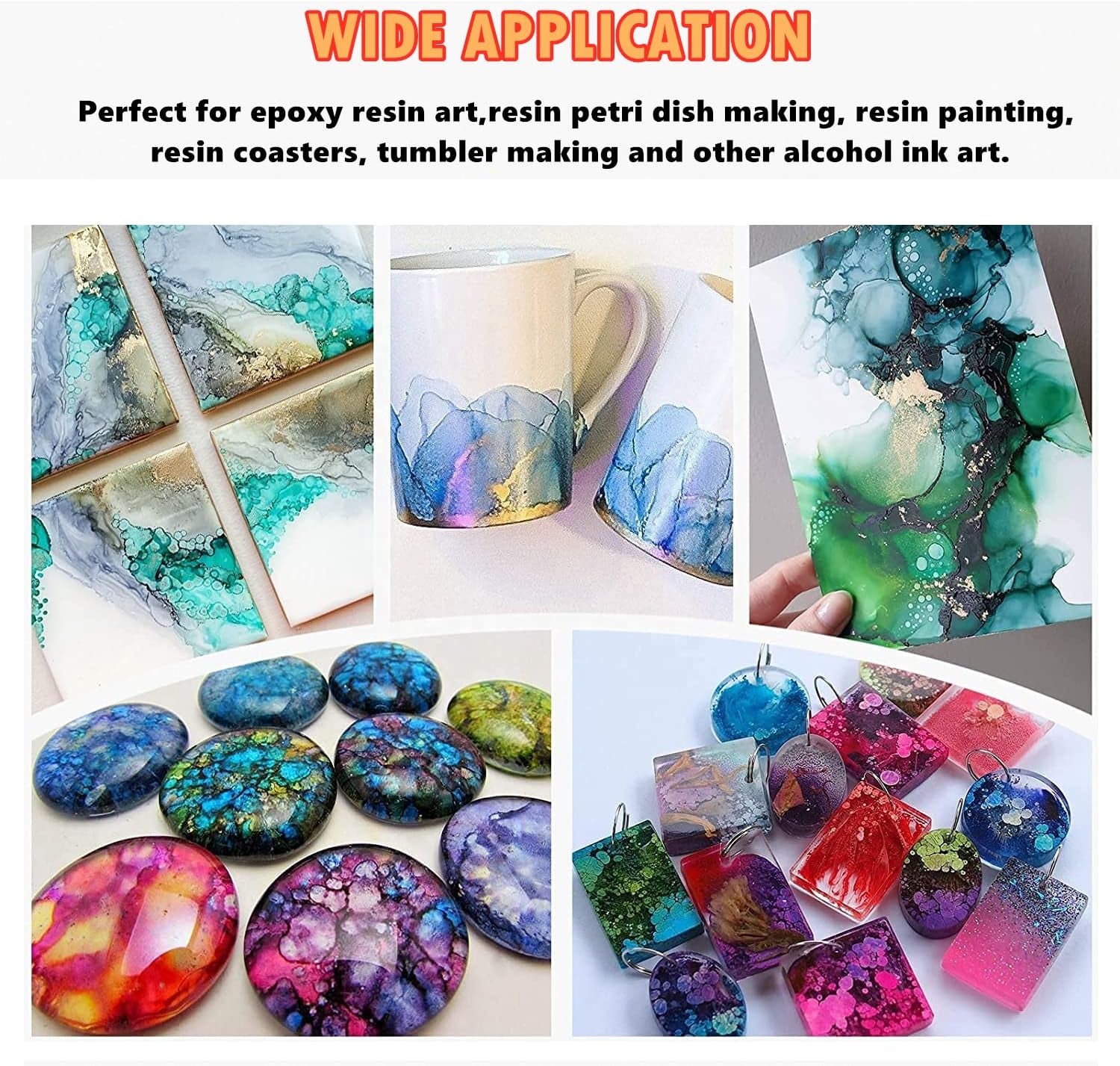Alcohol Ink Set – 48 Bottles Vibrant Colors High Concentrated Alcohol-Based Ink, Concentrated Epoxy Resin Paint Colour Dye, Great for Painting,Resin Petri Dish, Coaster,Tumbler Cup Making,(10Ml Each)