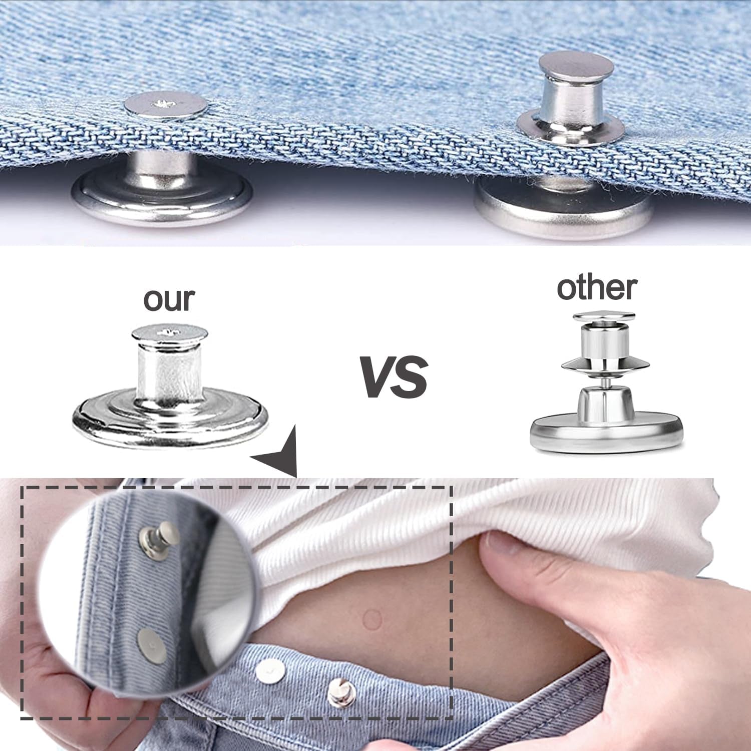 100 Sets Buttons for Jeans, 17Mm and 20Mm No-Sew Removable Adjustable Metal Jean Buttons Pins, Pants Jeans Button Replacement Tightener Repair Combo Thread Rivets and Screwdrivers in Storage Box