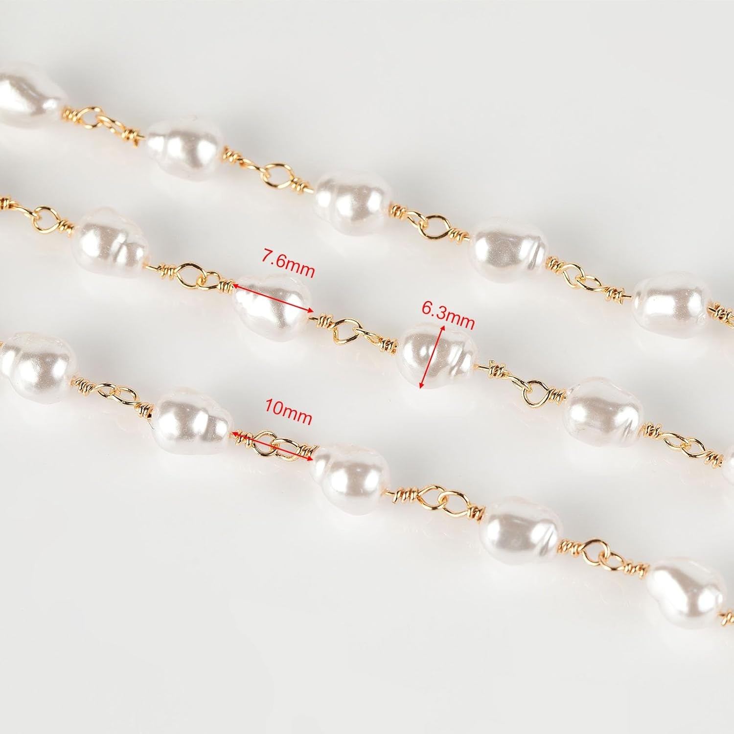 13 Feet Imitation Pearl Bead Chain Bulk KC Gold Plated Brass Jewelry Chain for Jewelry Making Necklace Bracelet DIY Handmade Craft Chain Roll