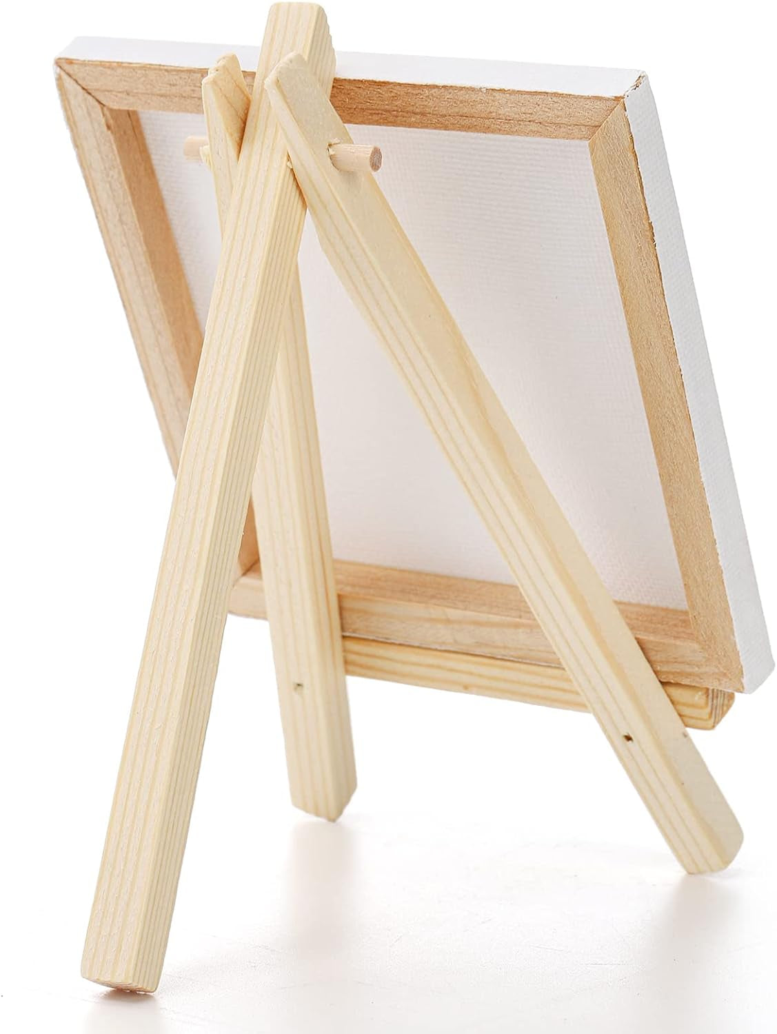 24 Pack 4" X 4" Mini Canvas and Easel Set, Small Art Easel Stand with Canvas Set, Tabletop Wooden Display Stand and Canvas Panels for Artist, Students, Adults, Kids Painting