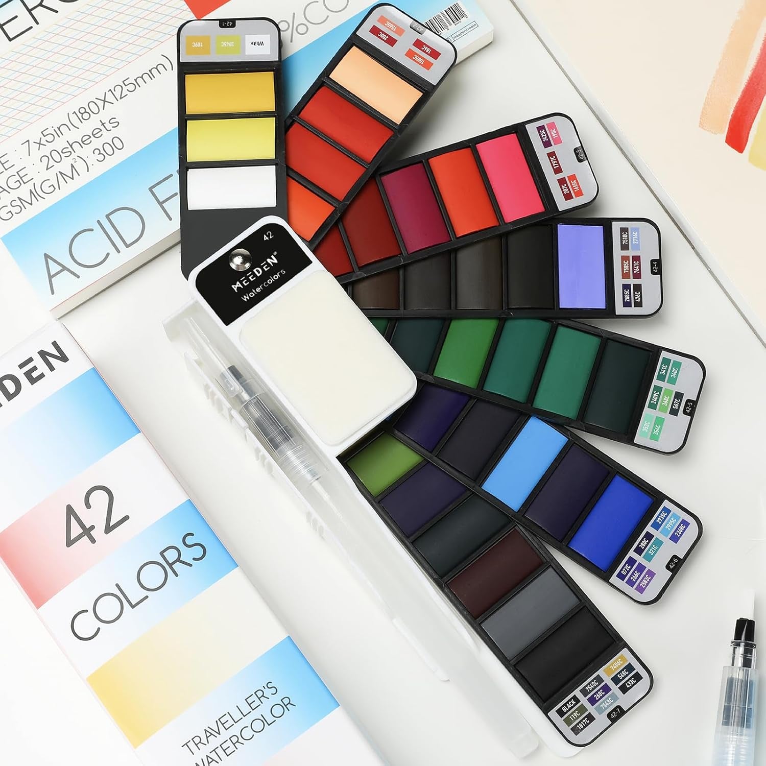 Travel Watercolor Paint Set: Portable 42 Assorted Water Colors Paint Kit with 4 Brushes