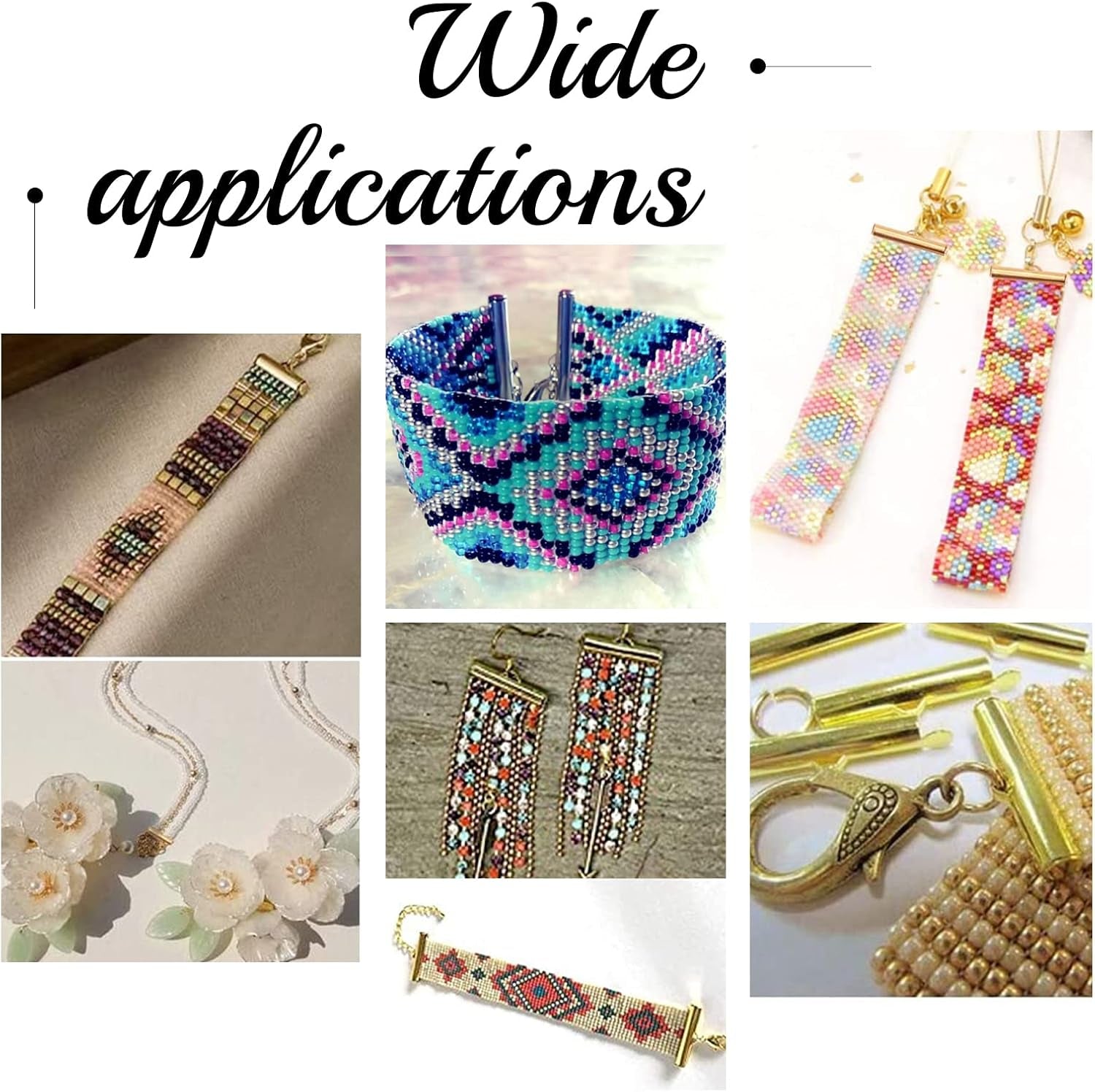 240Pcs Slide on End Clasp Tubes Slider End Caps Crimp End Tube Slider Clasp for Bead Loom Slide Tube End Bar for Multi-Strand Necklace Bracelet Jewelry Making Platinum Golden 10~40Mm