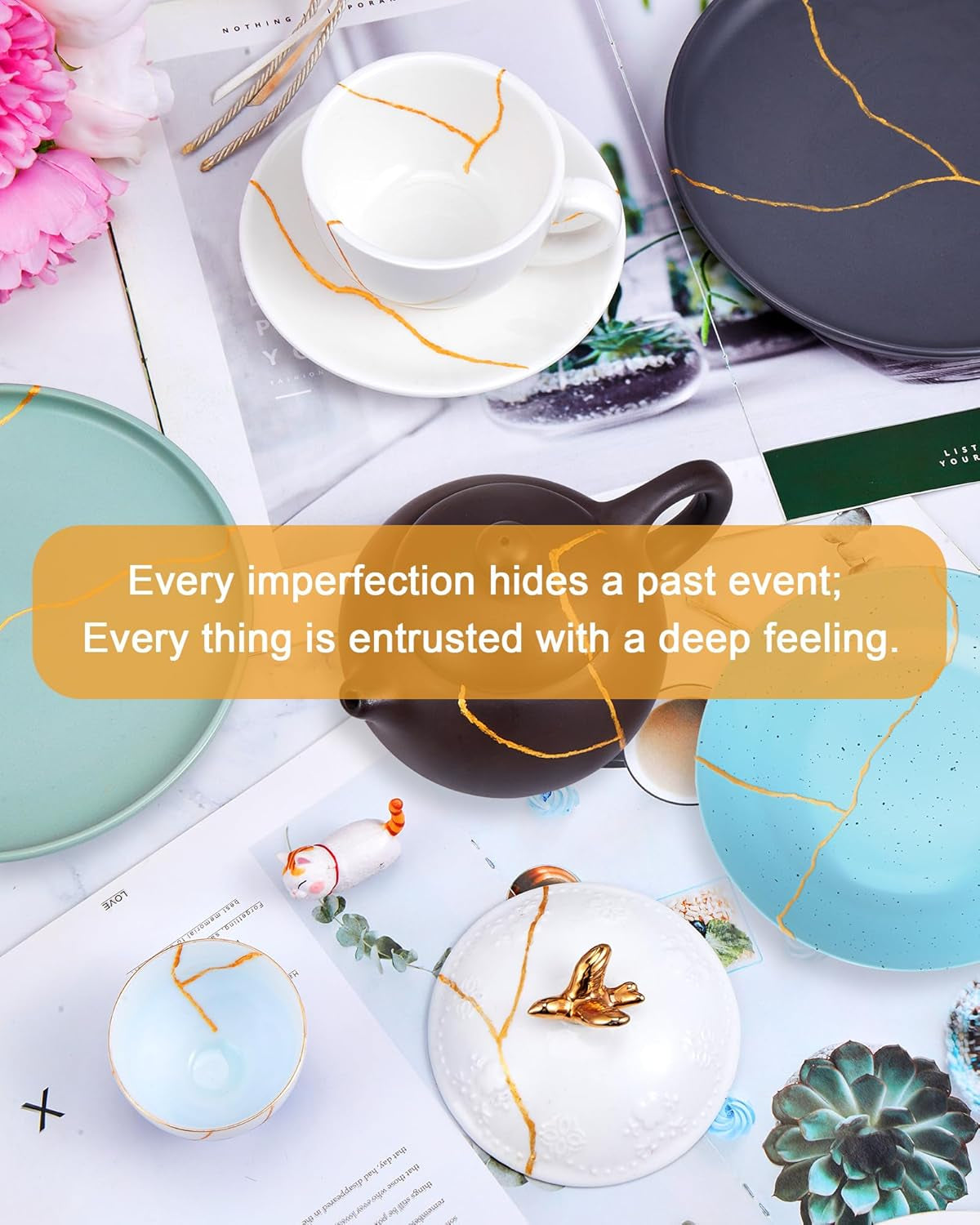 Kintsugi Repair Kit Gold, Kintsugi Kit Can Connect Broken Ceramic Pieces, Repair Significant Pottery with Ceramic Repair Kit, Kintsugi Repair Kit Is a Gift Set Suitable for Beginners.