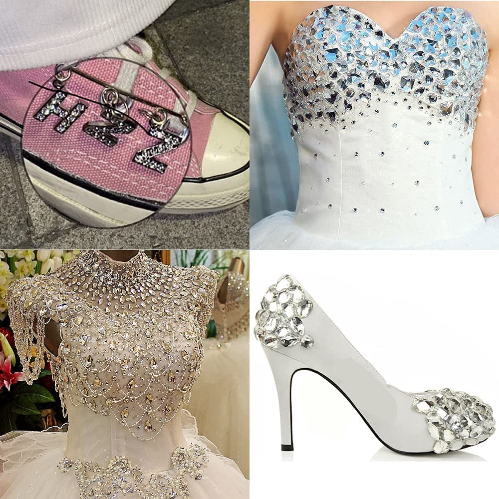 200PCS Crystal Gems AB Acrylic Flatback Sew on Diamante Rhinestones with Mixed Shapes for DIY Crafts Handicrafts Clothes Bag Shoes Decorations