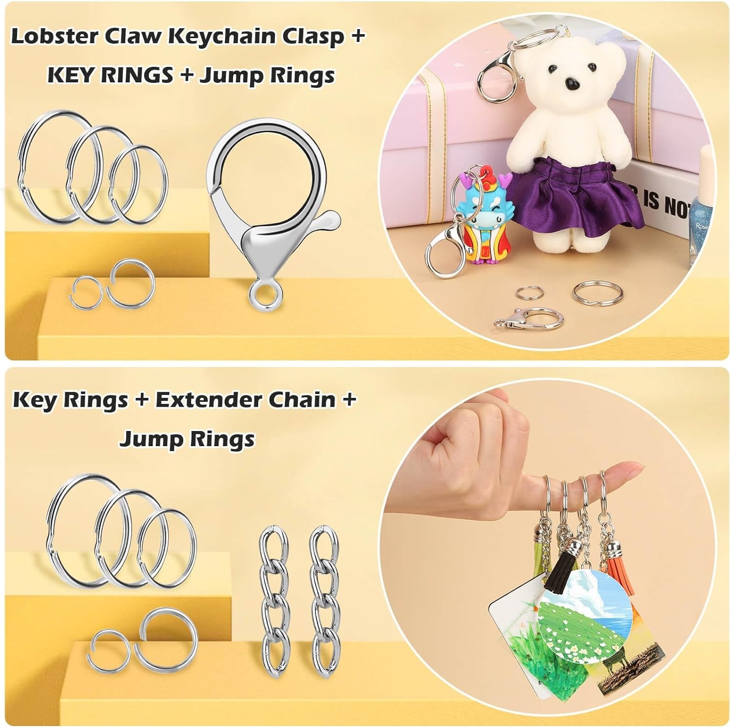 300PCS Keychain Making Kit, Keychain Craft Supplies Including Key Chain Clips, Lanyard Snap Hooks, Key Rings and Jump Rings for Key Chain Making, Purse Making, Lanyard Making