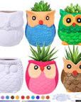 6 Sets DIY Ceramic Owl Succulent Pots Figurines Paint Craft Kit Unpainted Ceramic Bisque Paintable Owl Ceramic Flowerpots with Drainage Hole Ready to Paint for Kids Classroom Craft Project Acticity