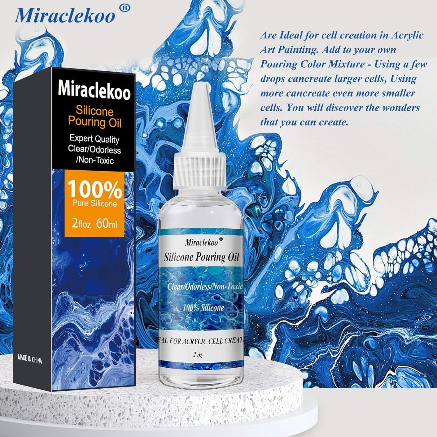 Silicone Pouring Oil Acrylic Pouring Oil Cell Activator Pure Silicone Oil for Cell Creation in Acrylic Paint,2 Ounce