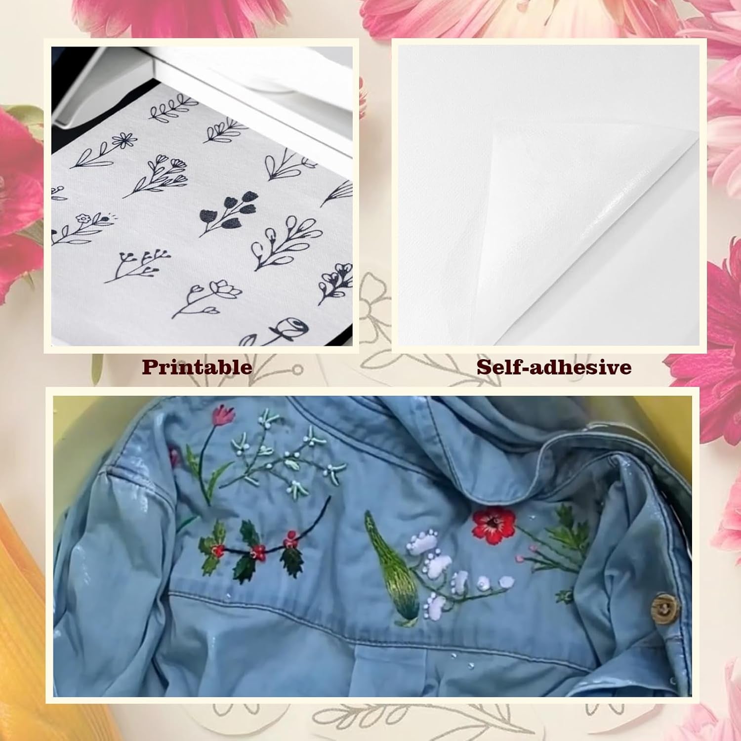 6 Sheets 8.5"X11" Sticky Water Soluble Embroidery Stabilizer, Dissolvable Printable Self Adhesive Wash Away Stabilizer for Print or Draw Patterns Hand Machine Embroidery