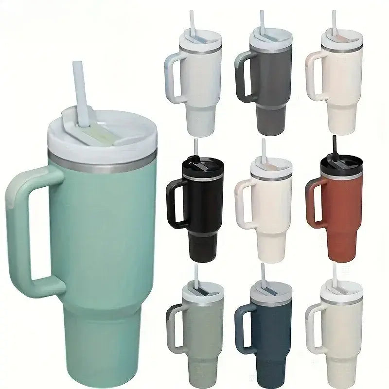 40oz stainless steel flat glass with handle and straw, sports kettle for men and women, coffee cup-perfect gift.