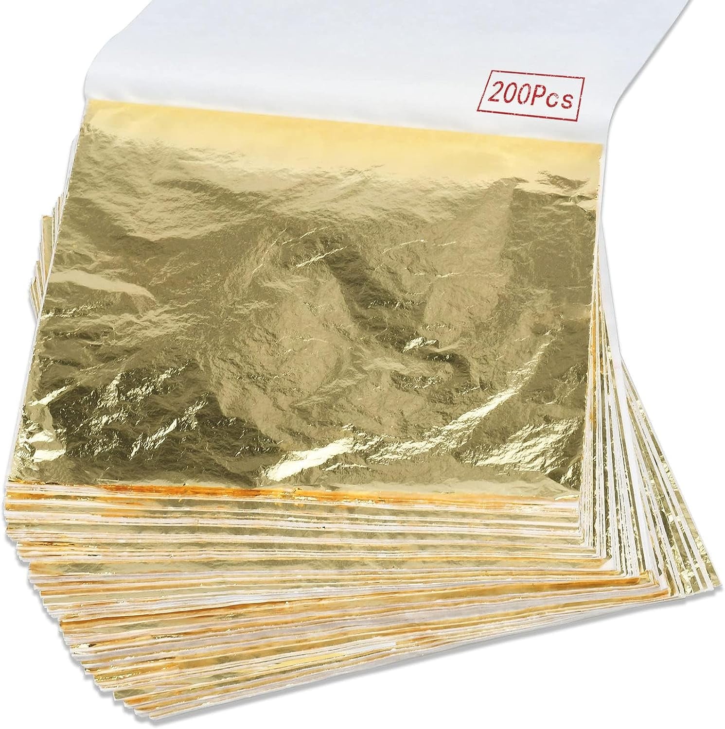 200Pcs Gold Leaf Sheets Gold Foil Sheets for Gilding Crafting, Art & DIY Projects, Picture Frames, Home Walls, Interior and Multi Artistic Decoration, Imitation Gold Foil Sheets 5.5" X 5.5"