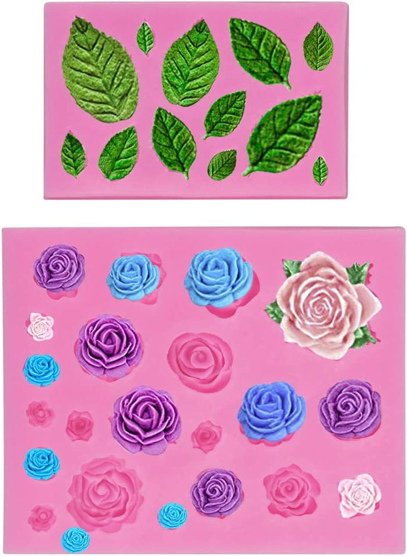 Roses Collection Fondant Mold-Rose Flower and Leaves Shapes Silicone Mold for Sugarcraft Cake Decoration, Cupcake Topper, Polymer Clay, Candy, Chocolate, Soap Wax Making Crafting Projects