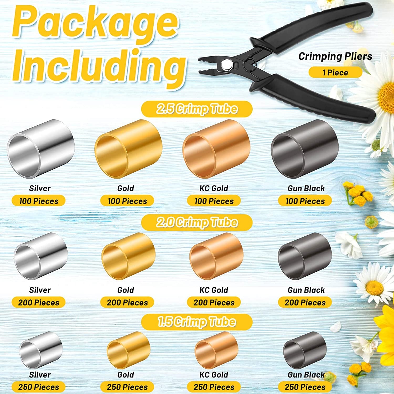 Crimping Beads for Jewelry Making, 2200 Pieces Crimp Tubes with Crimping Pliers for Earring Necklace Bracelet DIY Jewelry Making(3 Sizes, 4 Colors)