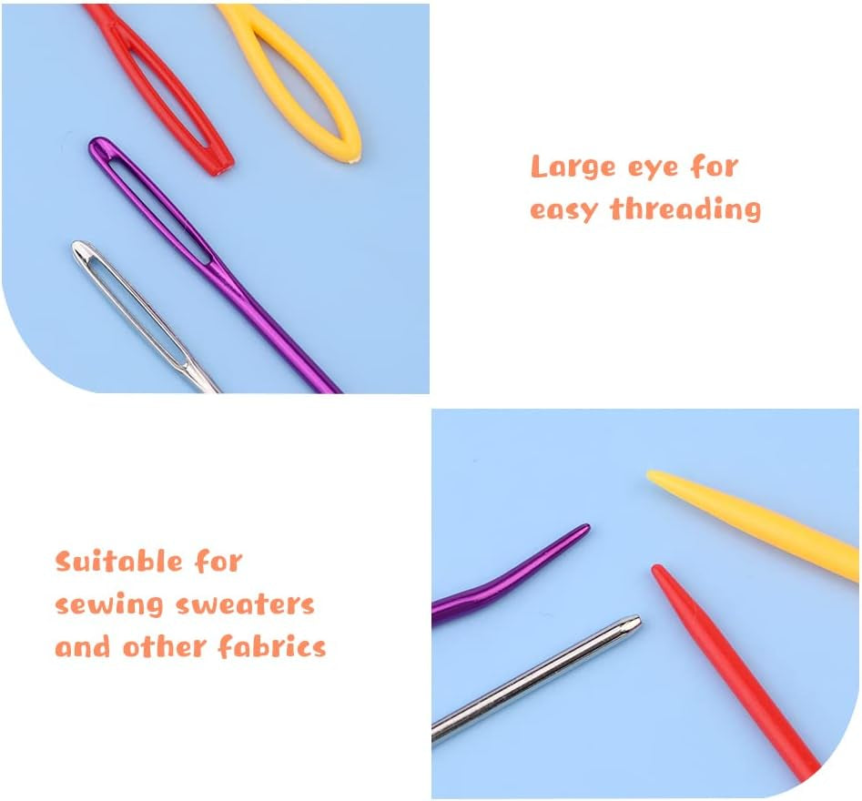Plastic Large Eye Sewing Needles, Large-Eye Blunt Needles, Bent Tapestry Needles, Yarn Needles Crafting Knitting Stringing Needles with Storage Box and Needle Threader for Knitting Crochet