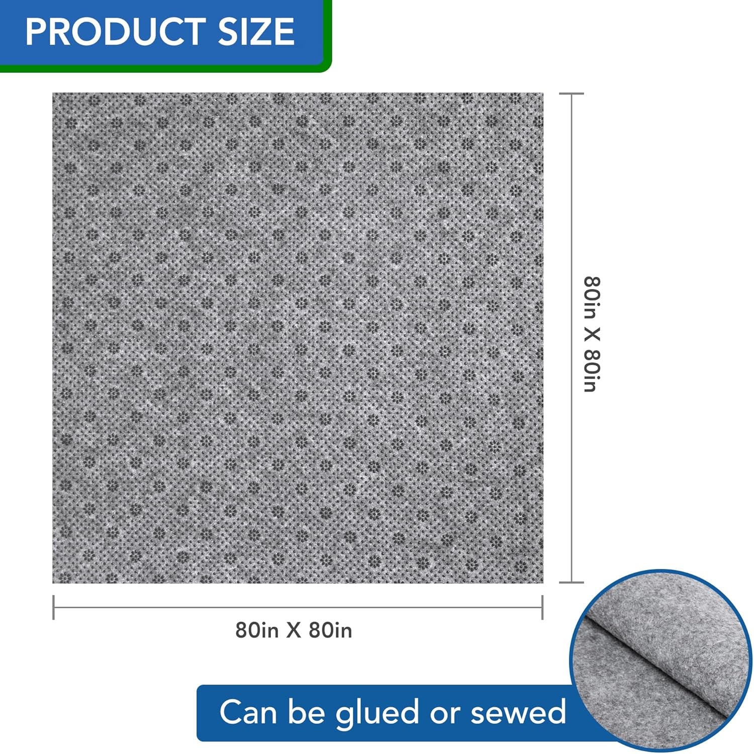 80" X 80" Non Slip Area Rug Pad, Non Skid Rug Backing for Carpet Premium Thick Rug Gripper for Hardwood Floors Ideal Rug Tufting Gun Supplies Rug Making