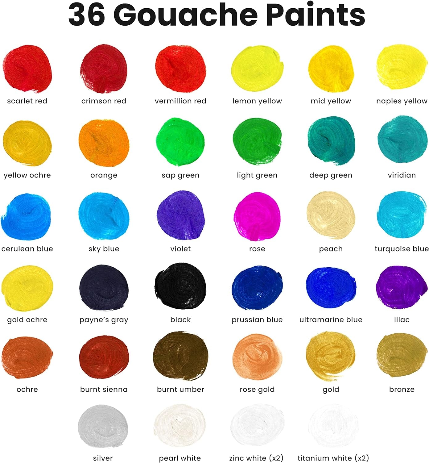 Gouache Paint Sets for Artists, Adults & Kids - 36 Gouche Tubes (0.4Oz, 12Ml), 10 Painting Brushes, Knife, Sponge & Palette - Guache Watercolor Paint in Classic, Pastel & Metallic Colors