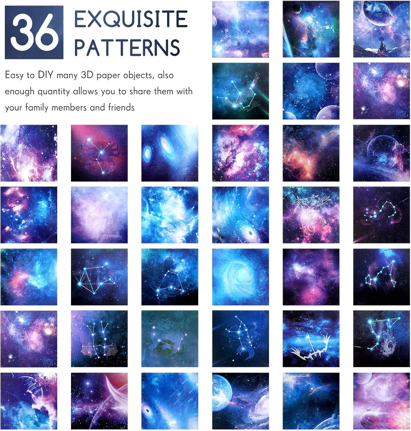 150 Sheets Double Sided Origami Paper Kit 6 X 6 Inch Beautiful Sky Scrapbook Paper Galaxy Outer Space Star Pattern Paper Easy Folding for Arts Crafts School Kids Teachers, 36 Designs (Vivid Style)