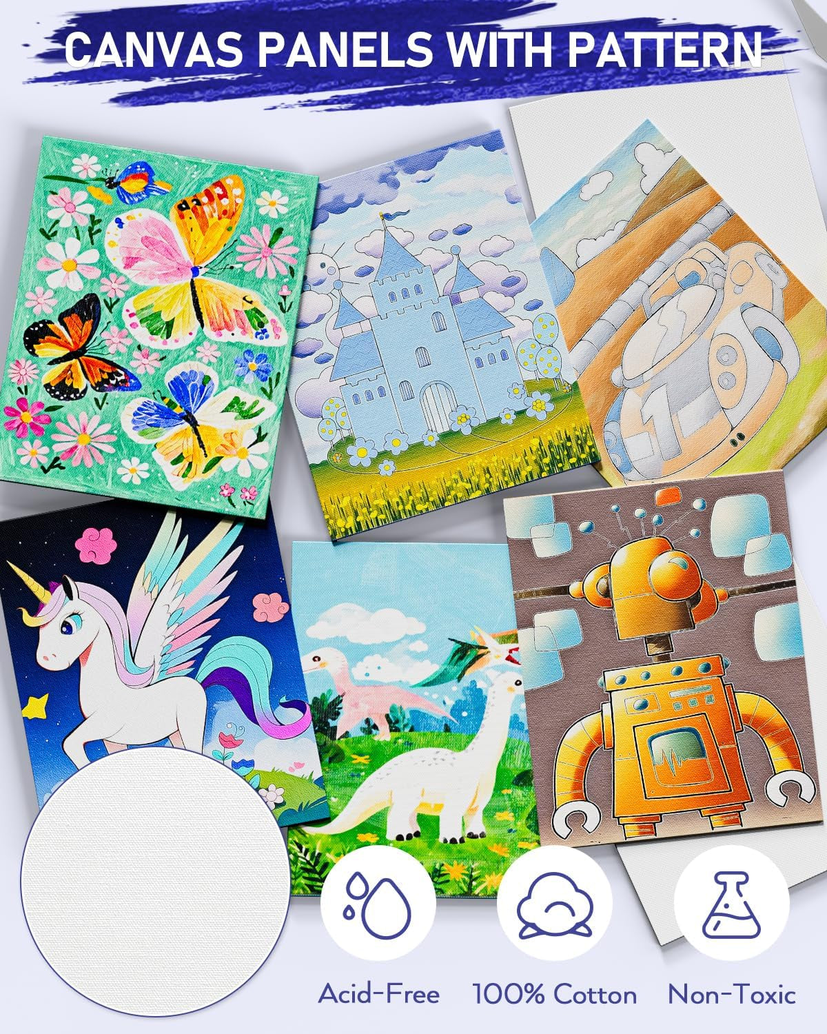 72PCS Kids Painting Set with Pattern Canvas, Art Painting Supplies Kit with 24 Acrylic Paints,10 Brushes, 8 Canvas Panels,Table Easel,Paper Pad,Color Wheel,Palette for Beginner Student Toddlers