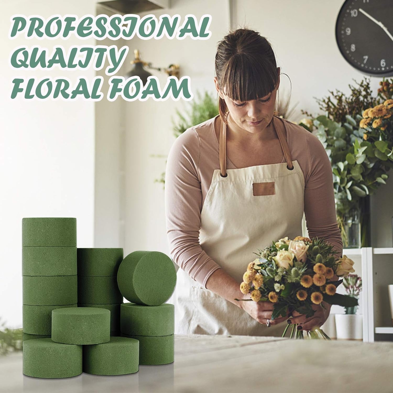 15 PCS Floral Foam, Green Block for Artificial Flowers, round Wet & Dry Foam Bricks, Florist Foam for Flower Arrangements