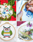 304 Pack Embroidery Kit, 200 Colors Threads, 5 Pcs Bamboo Embroidery Hoops, 2 Pcs Aida Cloth, Instructions, Bag and Cross Stitch Tools Set, Hand Embroidery Starter Kit for Beginners Adults