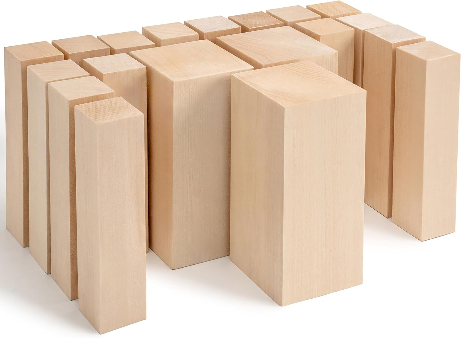 BW19 Basswood Carving Blocks Whittling Wood Carving Kit 19PCS Wooden Blocks for Crafts Bass Wood for Carving - Unfinished Wood Blocks Set Craft Soft Wood Carving Blocks, Piece of Wood
