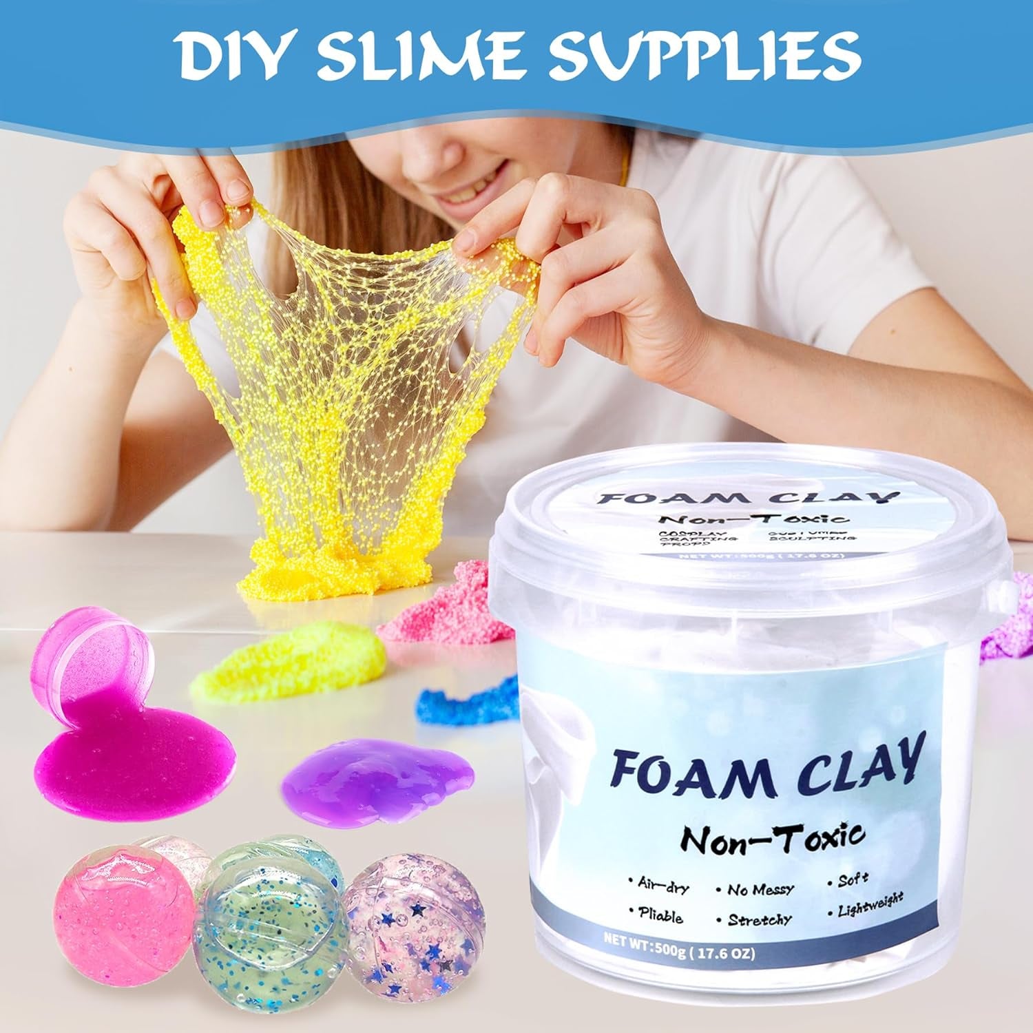 Foam Soft Clay for Slime, 500G(17.6OZ) Lightweight Moldable Air Dry Clay Suitable for DIY Creative Art Design/Creative Crafts Sanding or Shaping with Sculpting Tools,White