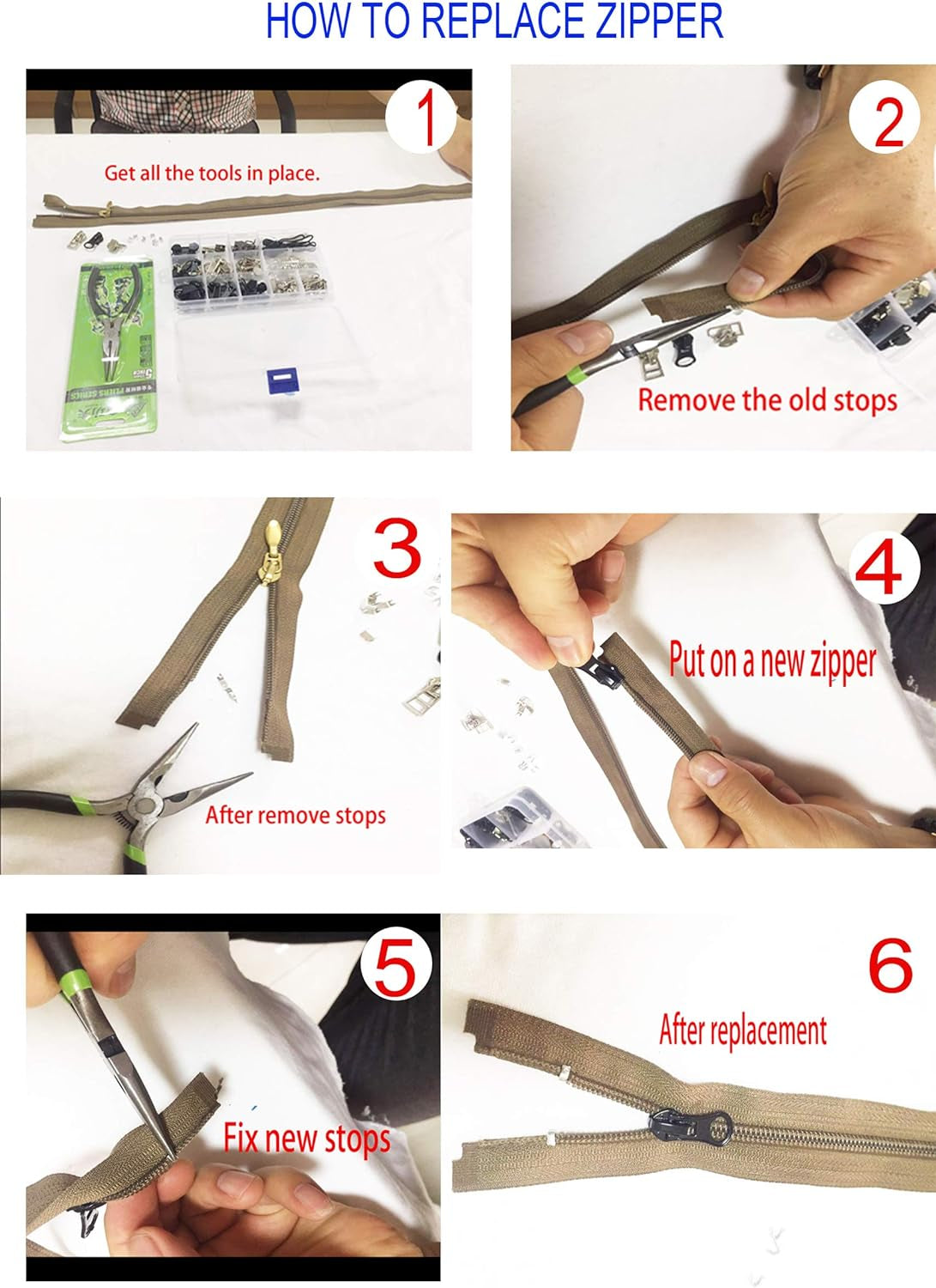 Zipper Repair Kit 255 Pcs Zipper Replacement Kit with Zipper Install Pliers Tool and Zipper Extension Pulls for Clothing Jackets Purses Luggage Backpacks Tents Sleeping Bag