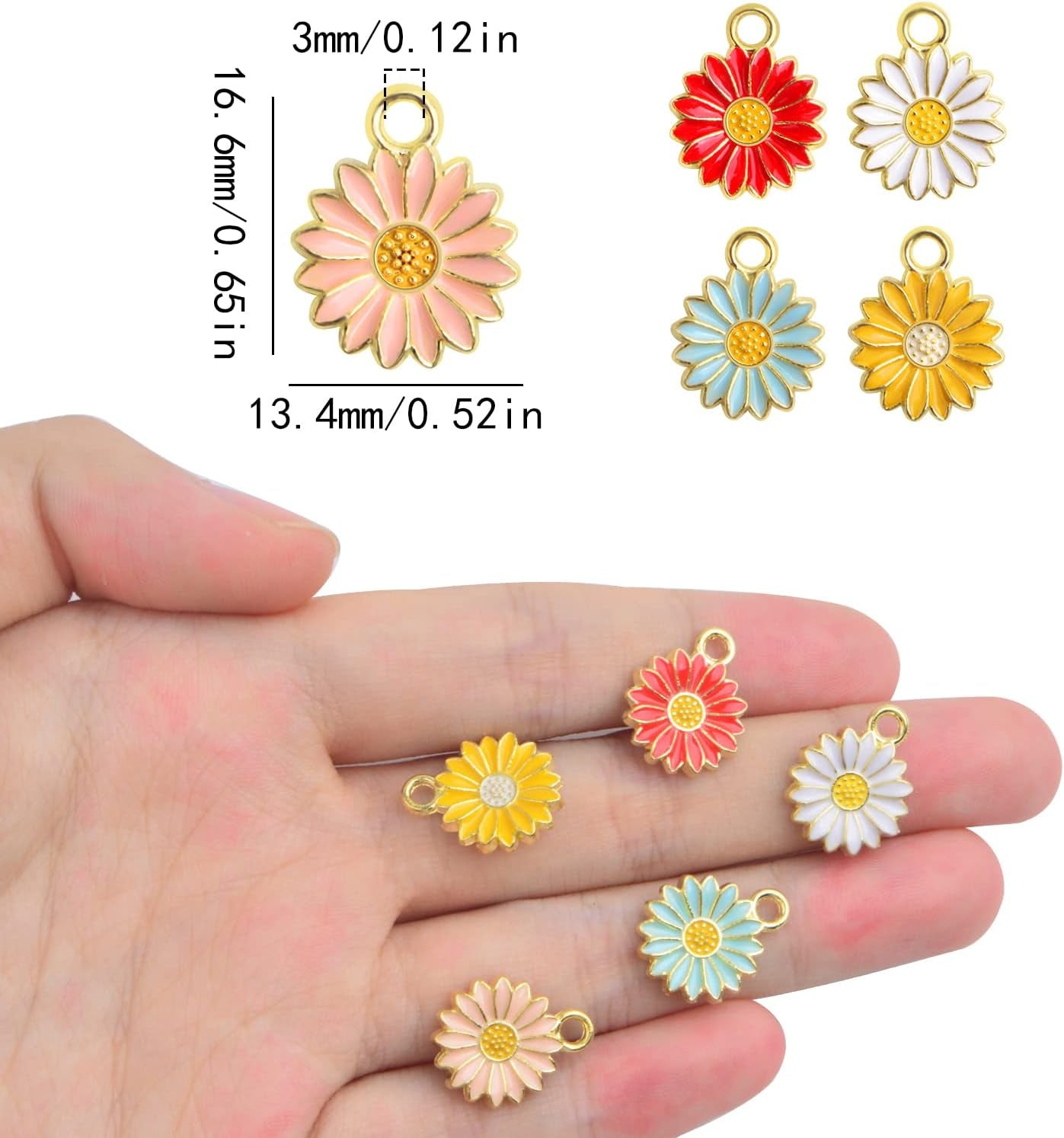 30Pcs Golden Plated Enamel Sunflower Pendant Charms Alloy Sunflower Daisy Flower Dangle Charms Craft Supplies for DIY Necklace Bracelet Earrings Jewelry Making, 5 Colors