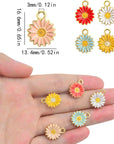 30Pcs Golden Plated Enamel Sunflower Pendant Charms Alloy Sunflower Daisy Flower Dangle Charms Craft Supplies for DIY Necklace Bracelet Earrings Jewelry Making, 5 Colors