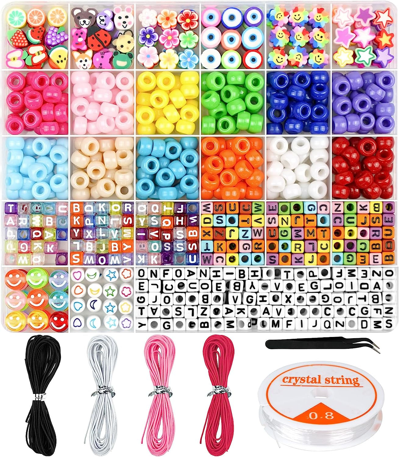 Bracelet Making Kit, Beads for Bracelets Making Pony Beads Polymer Clay Beads Smile Face Beads Letter Beads for Jewelry Making, DIY Arts and Crafts Gifts Toys for Girls Age 6-12