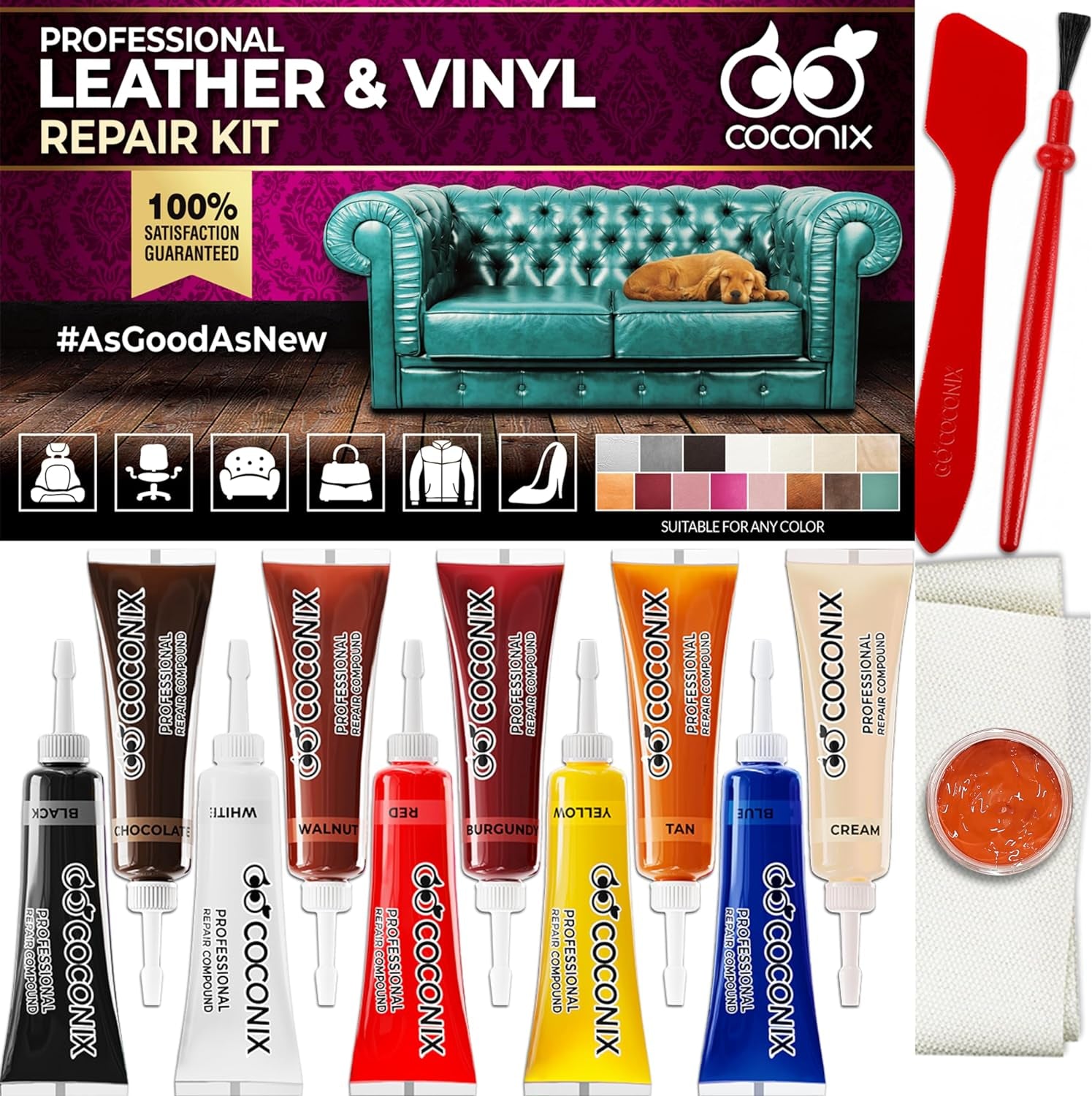 Vinyl and Leather Repair Kit - Restorer of Your Furniture, Jacket, Sofa, Boat or Car Seat, Super Easy Instructions to Match Any Color, Restore Any Material, Bonded, Italian, Pleather, Genuine