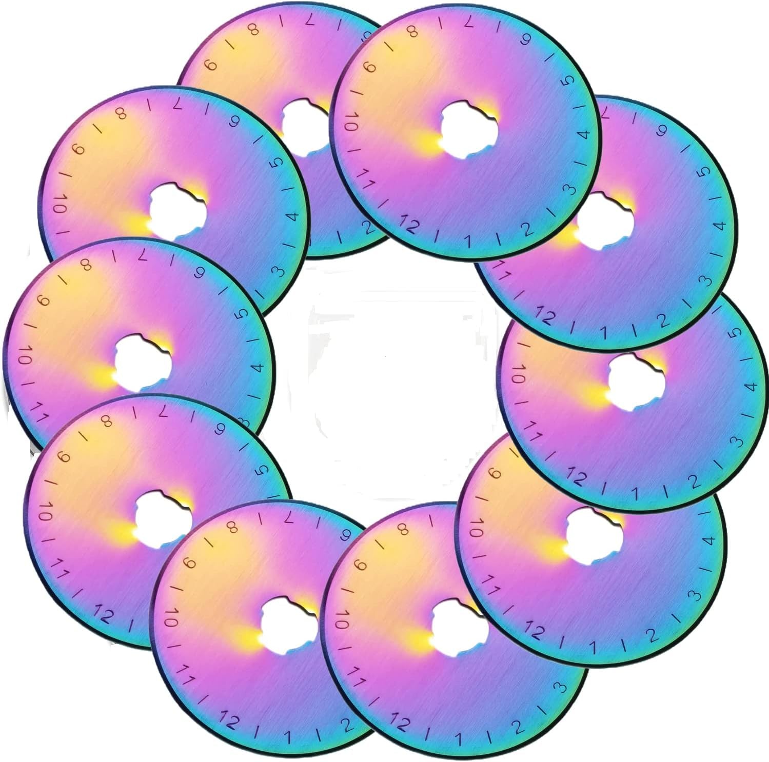 45Mm Rotary Cutter Blades,Replacement Blades,Fits Fiskars,Olfa,Martelli,Dremel,Truecut,Dafa,Sks-7,Fabric Cutting Blades Refill for Quilting Scrapbooking Sewing Arts &amp;Crafts,10 Pack (Rainbow)