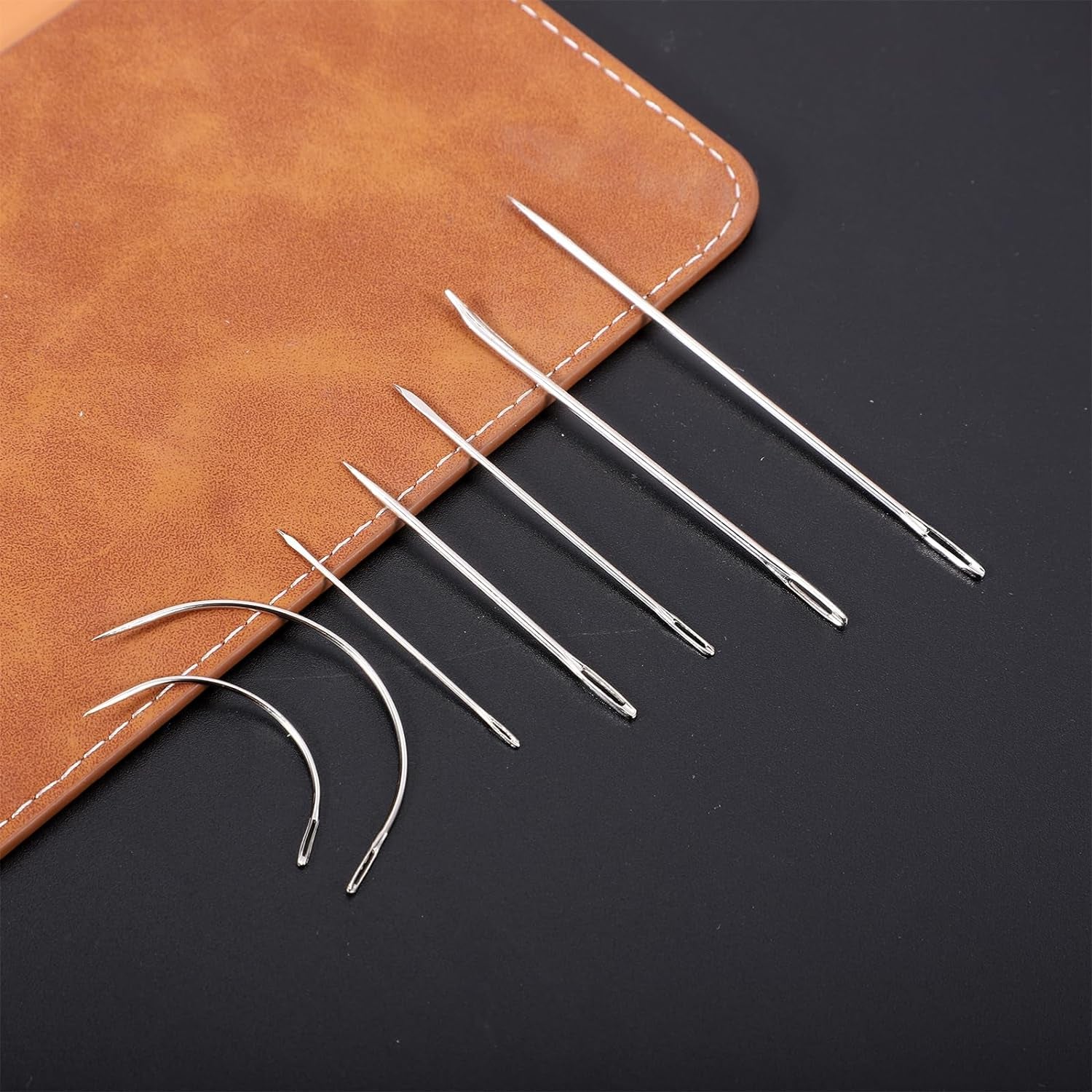 Upholstery Sewing Thread Kit,3 Rolls Upholstery Thread Heavy Duty Nylon Thread with 7 Pcs Leather Needles for Hand Sewing for Upholstery Leather Canvas Bags Sofa Furniture(3 Colors)