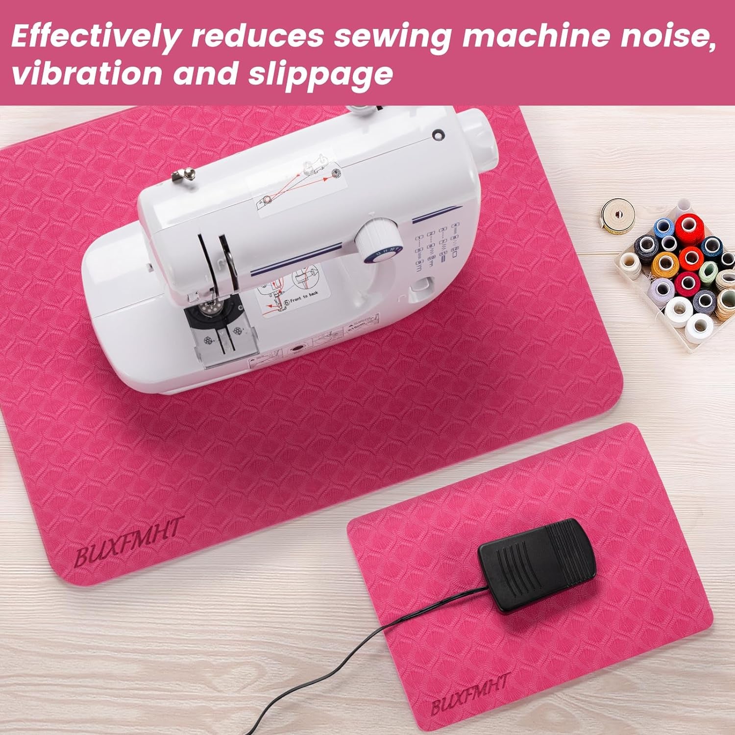 Sewing Mat Set, Sewing Machine Muffling Mat, Reduce Sewing Machine & Pedal Vibrations, Movement and Slipping, Sewing Machine and Sergers Accessory (2-Piece Set) (Rose Red)