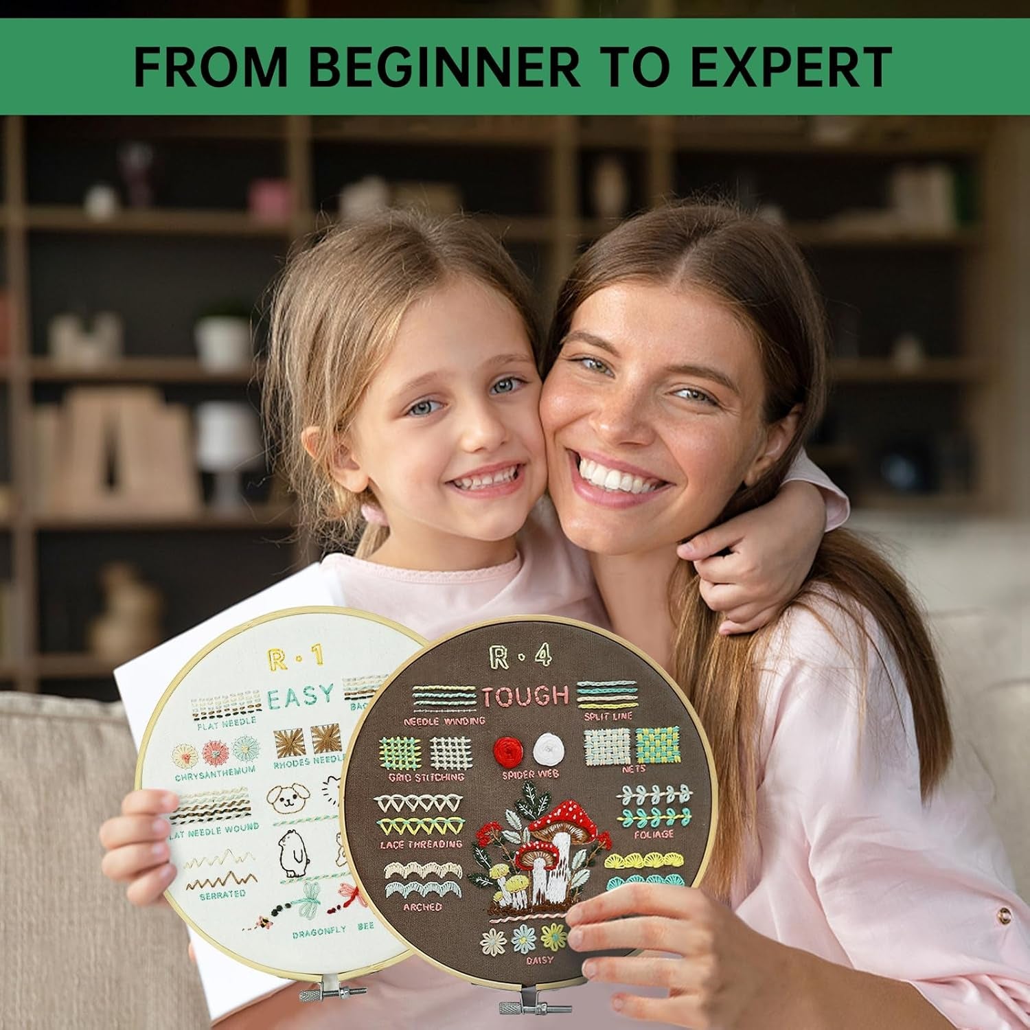 4 Stage Embroidery Kit for Beginners Adults, Easy to Learn 38 Different Stitches from Instruction &amp; Video, Needlepoint Kits for Adults with Stamped Embroidery Patterns.