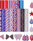 15 Pieces Labor Day American Flag Faux Leather Sheets Glitter Sequins Synthetic Leather Sheets DIY Faux Leather Fabric Making Earrings Bows DIY Crafts, 8.3 X 6.3 Inch (Classic Style)