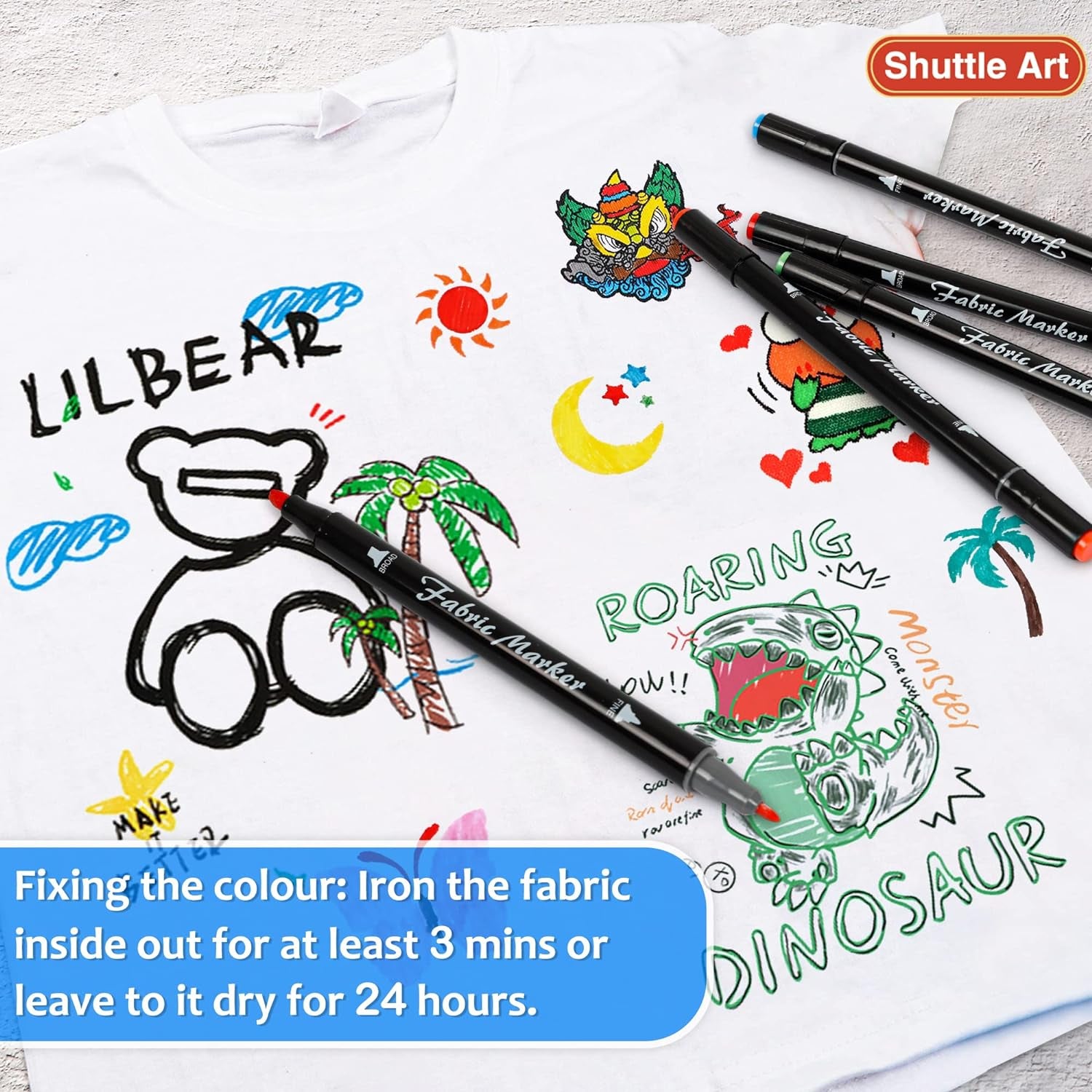 Fabric Markers Pens, 30 Colors Dual Tip Fabric Markers Permanent No Bleed Markers for T-Shirts Sneakers, Non-Toxic & Child Safe Permanent Fabric Pens for Kids Adult Painting Writing