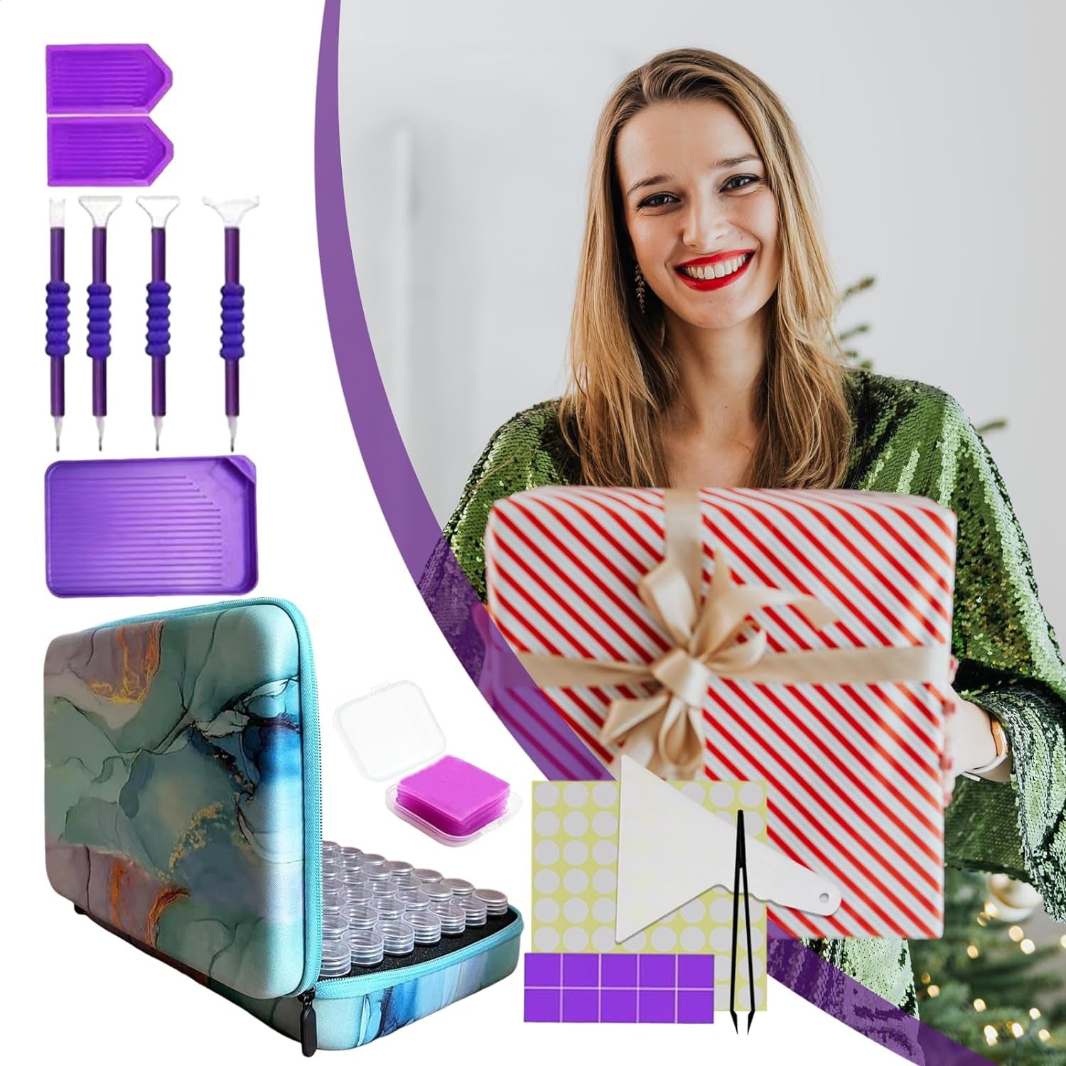 70 Slots Diamond Painting Storage Container, Diamond Painting Accessory Kit with Tools, Shockproof Storage Box for Diamond Art Craft Jewelry Bead Rhinestone Organizer.