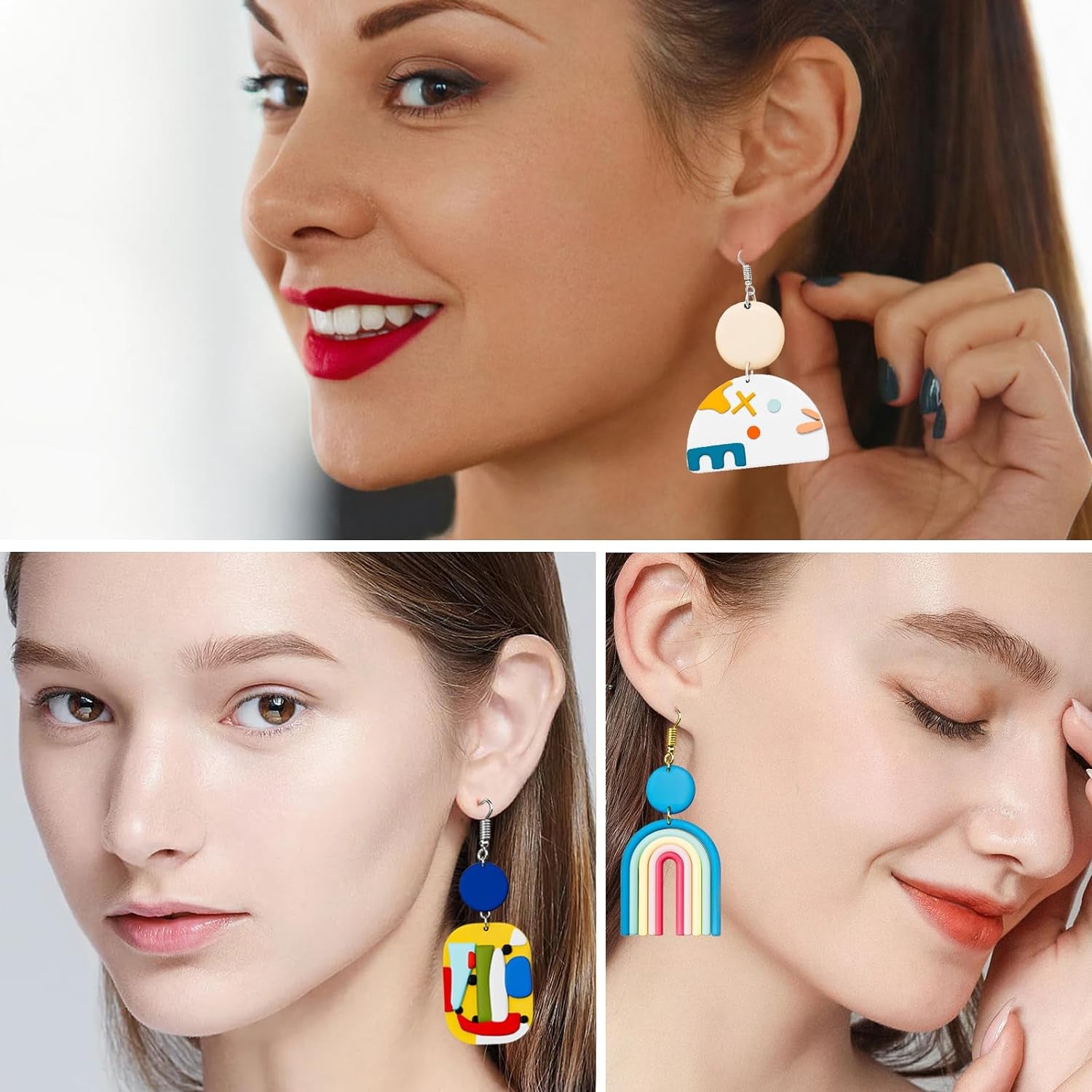 Polymer Clay Earrings Making Kit with 32Pcs Polymer Clay Cutters, 24Pcs Oven Bake Clay, 30 Set Earring Rings&amp;Hooks, Modeling Clay Jewelry Making Kit for Teen Girls