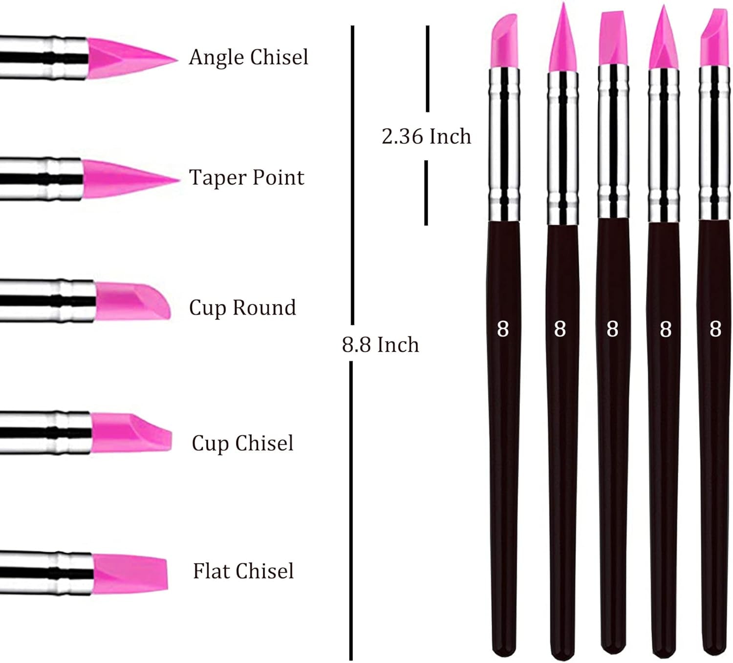 Professional Silicone Rubber Tip Paint Pens Brushes，5Pcs Silicone Paint Brush，Silicon Color Shapers Brushes，Rubber Paint Brush，Silicone Artist Brushes，Flexible Clay Sculpture Tools （Size 8）