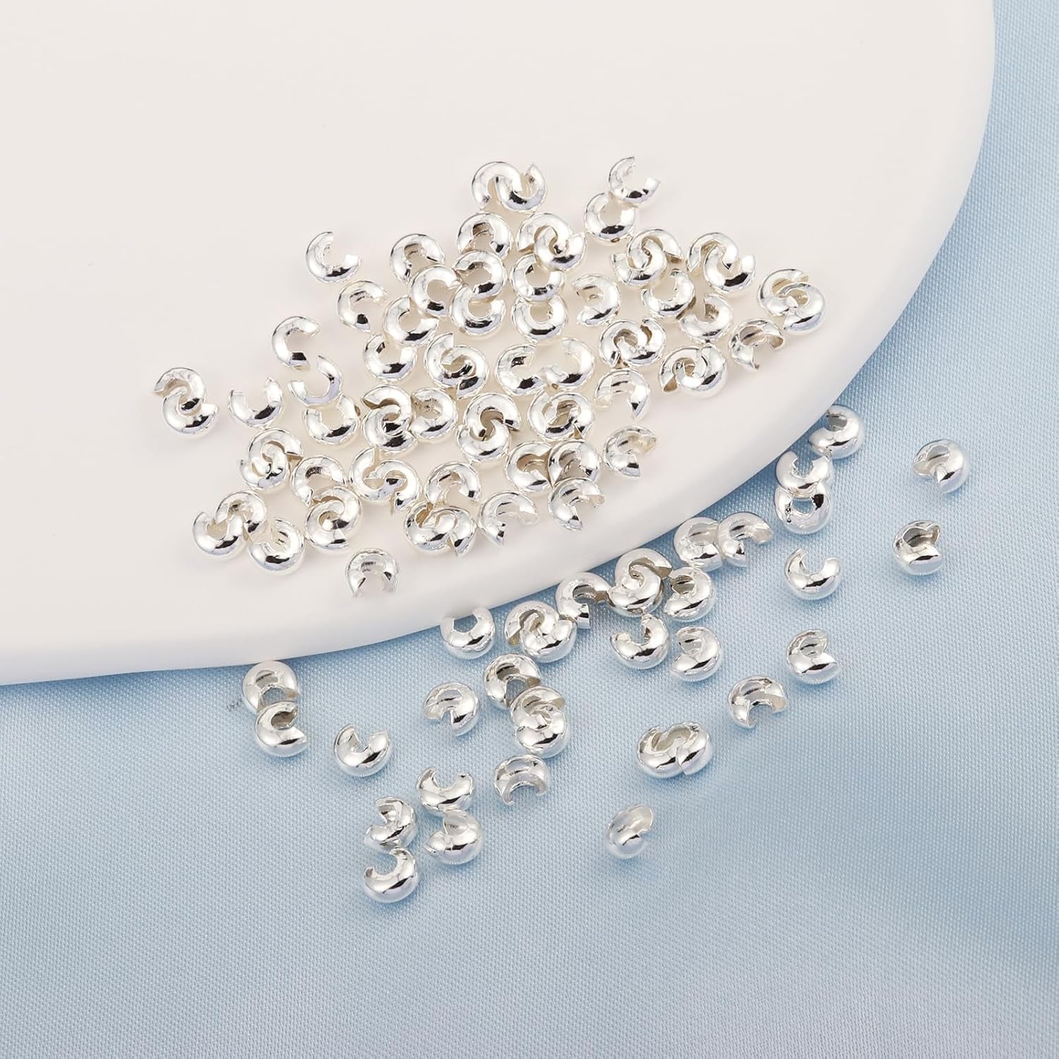100Pcs Crimp Beads for Jewelry Making - 18K Platinum Crimp Bead Covers, Half round Open Crimp Bead Knot Covers 4Mm (0.16 Inch) Beads Gold Plated Brass for Jewelry Craft Making