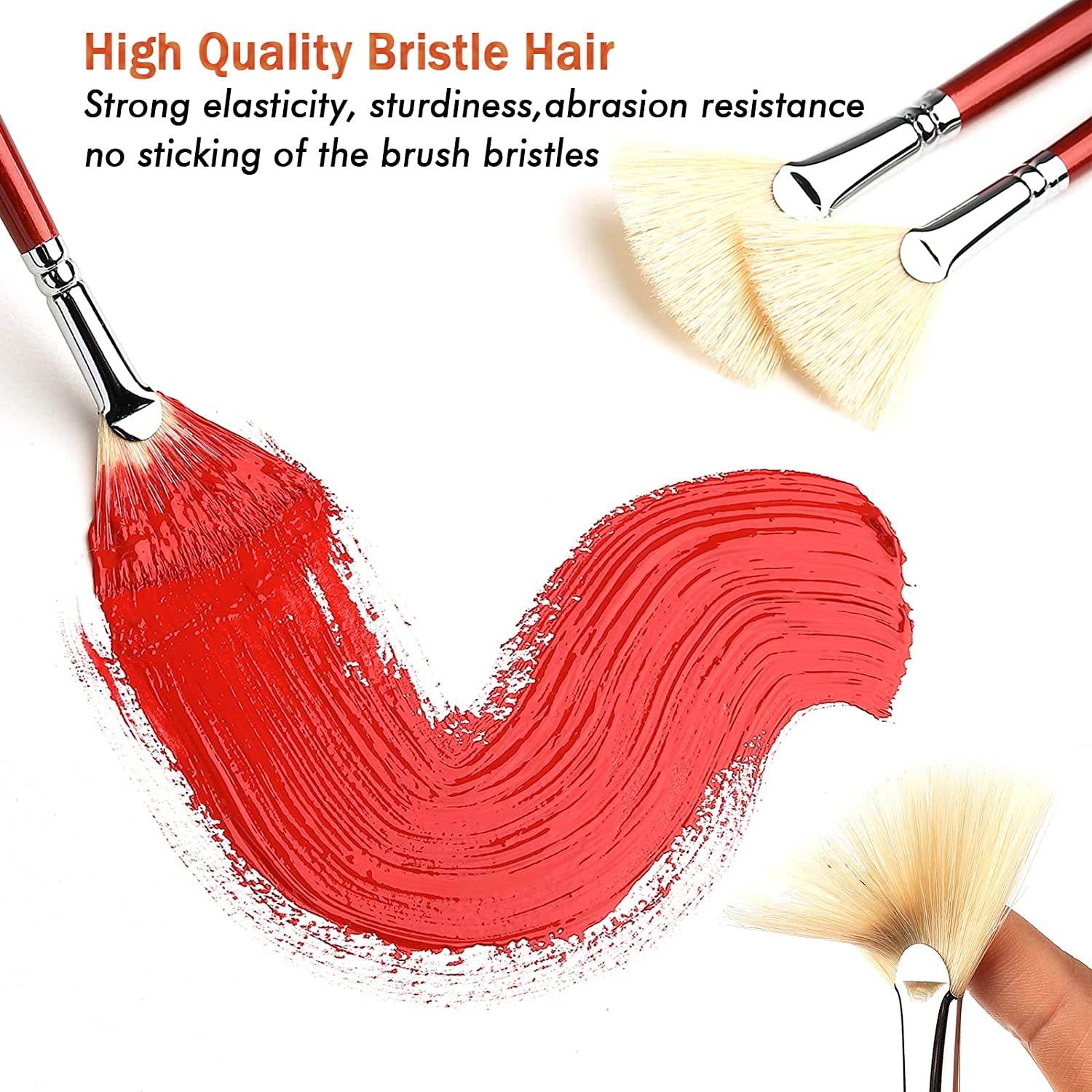 Fan Brush for Painting, 7 Pieces Fan Brush Set with Hog Bristle Natural Hair and Long Wood Handle, Professional Artist Fan Brushes for Acrylic Painting,Oil Watercolor Painting