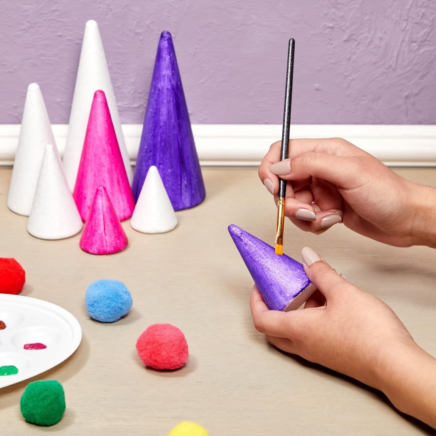 16 Pack Foam Cones for Crafts - 4 Assorted Sizes for Trees, Holiday Decorations - Handmade Gnomes (White, 2.2-6 In) - Craft Cones - Cone Shape Foam - Foam Tree Cones