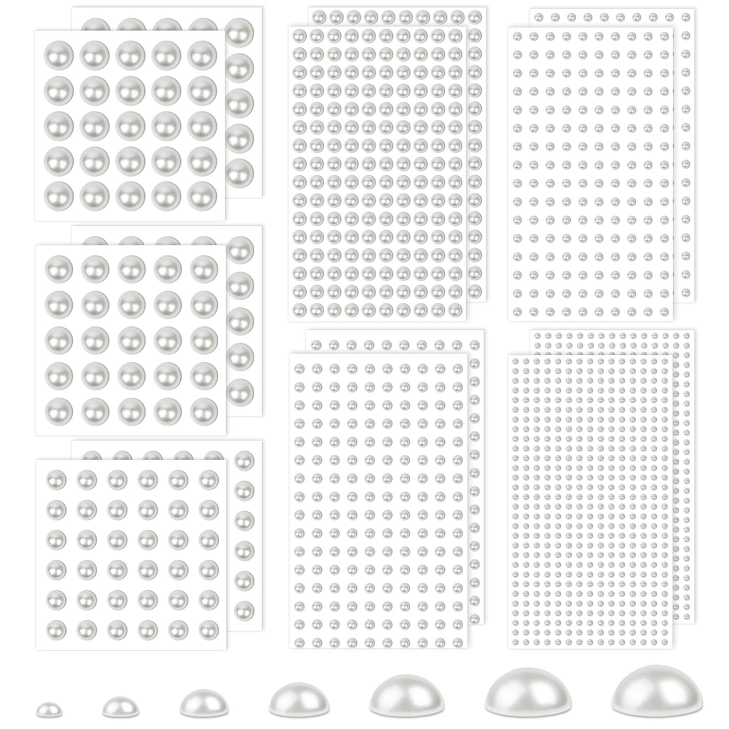 7 Sizes Self Adhesive Ivory White Hair Pearl Stickers,  2032 Pieces Stick on Pearls Gems for Hair, Face, Makeup, Eye, Crafts, Wedding